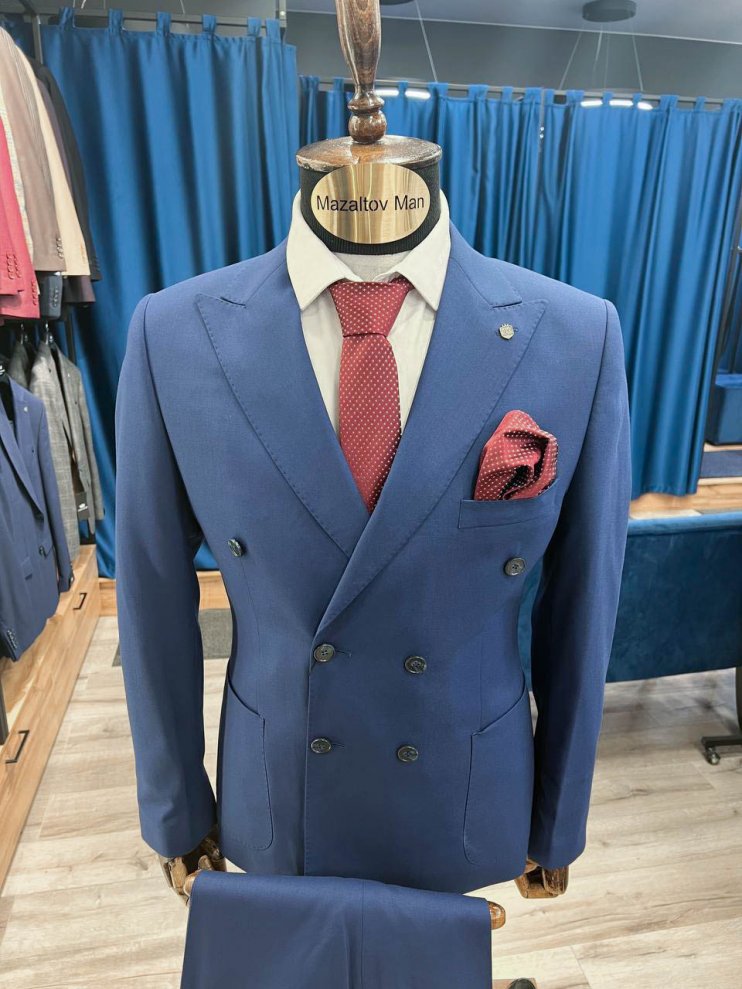 Костюм МИР 2-ка двубортный Синий фактурный